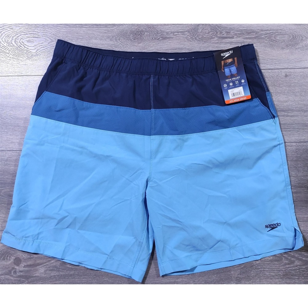 Speedo Swim Trunks Mens 2XL 38/40 Blue Striped Volley Liner Swimwear Lake Pool